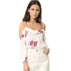 Joie White Cold Off Shoulder Floral 100% Silk Blouse Top Women Size Small